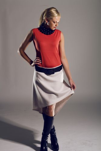 Voiled wool lined skirt with knit top